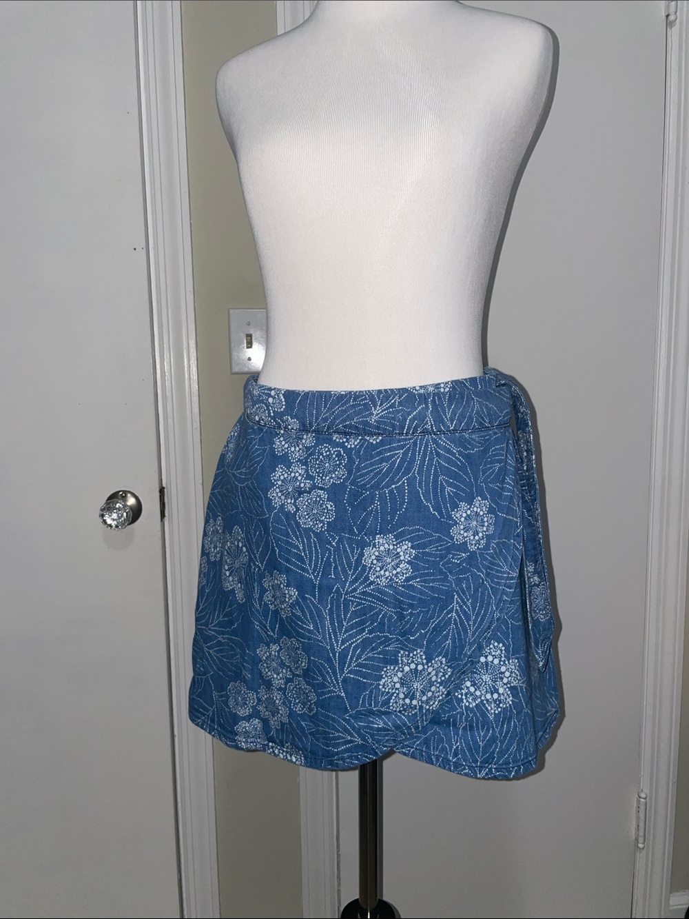 Free People Indigo Wash Denim Wrap Skirt